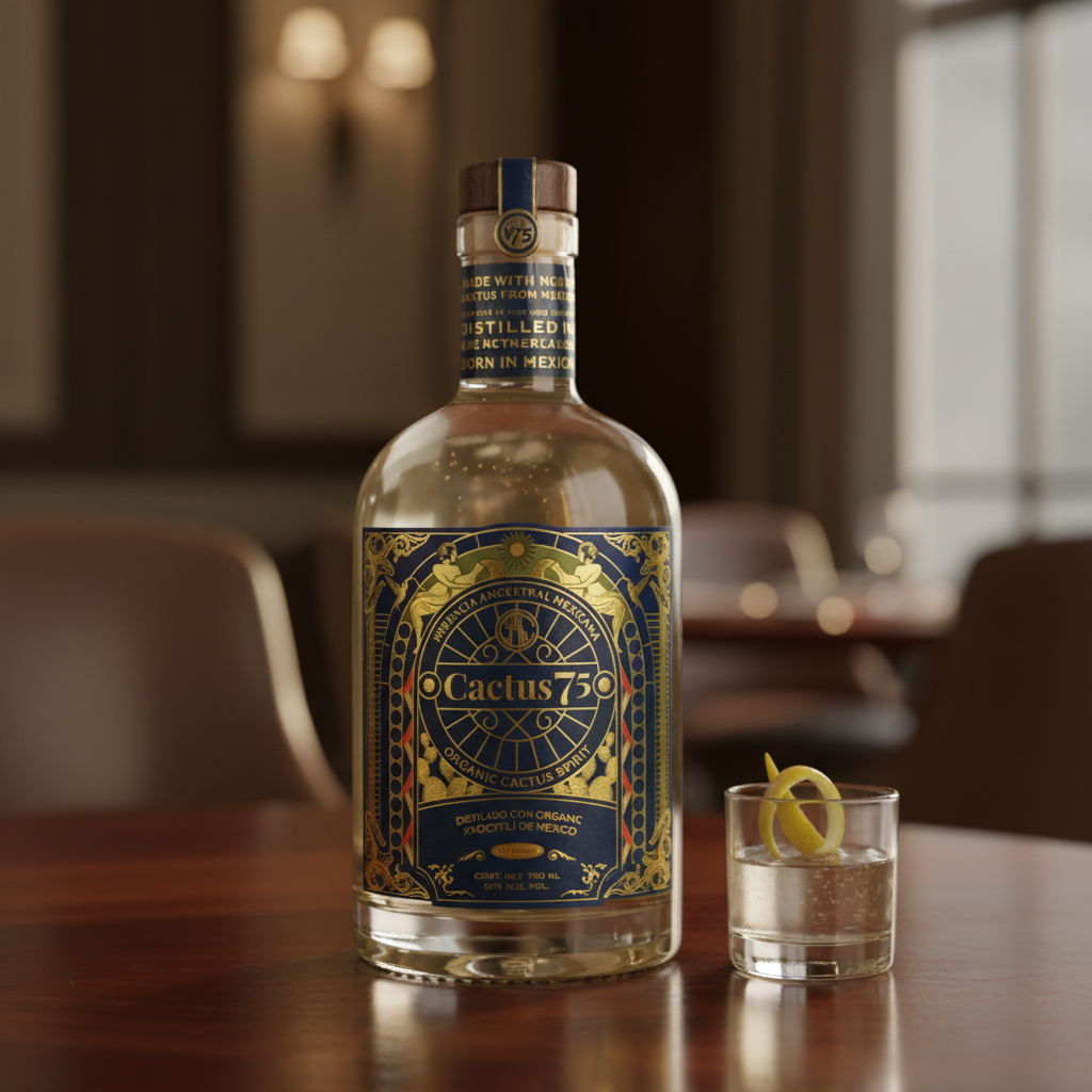 Cactus75 cocktail being poured over ice